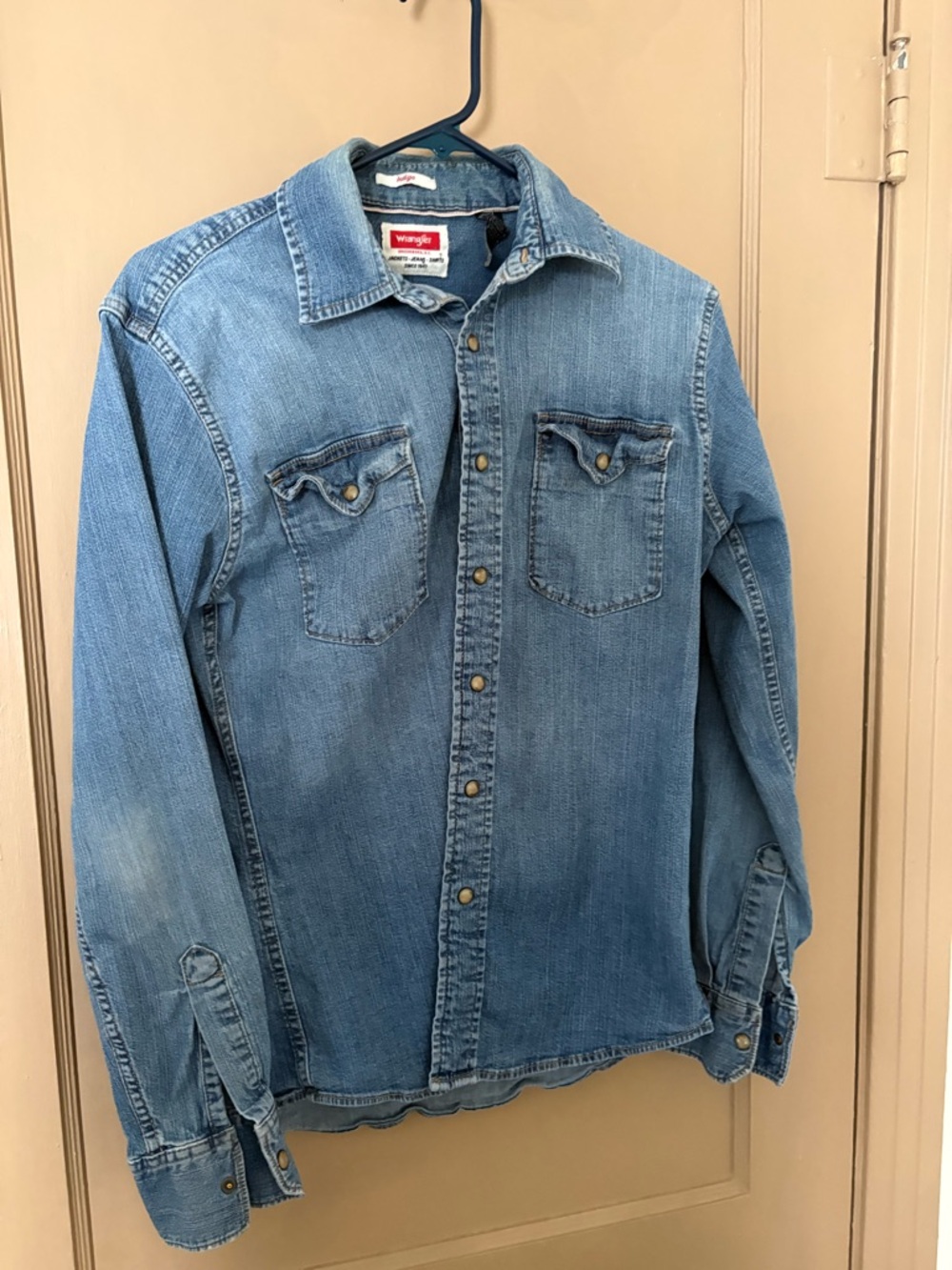 Wrangler Blue Denim Western Shirt with Patch Detail